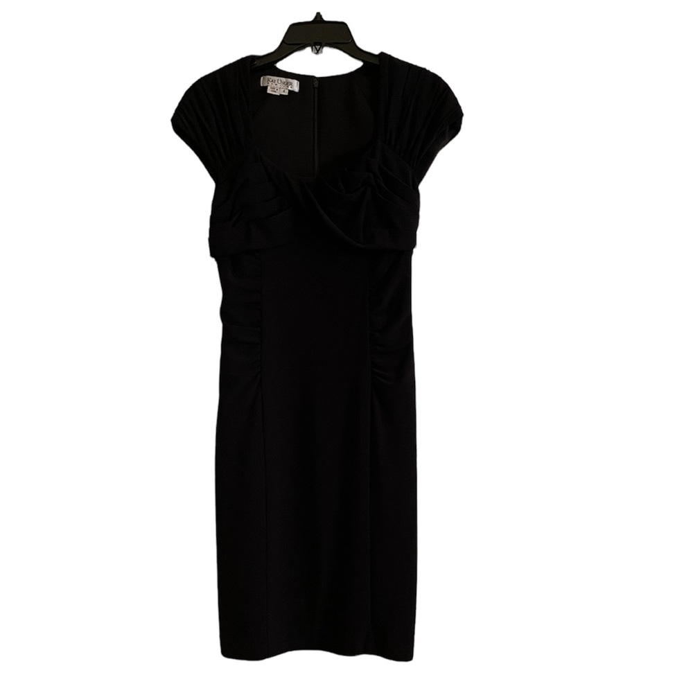 KAY UNGER Cap Sleeve Ruched Black Dress